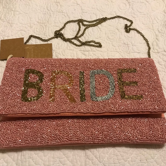 NWT Blush pink beaded “Bride” convertible clutch purse by Capelli of NY - Picture 1 of 15